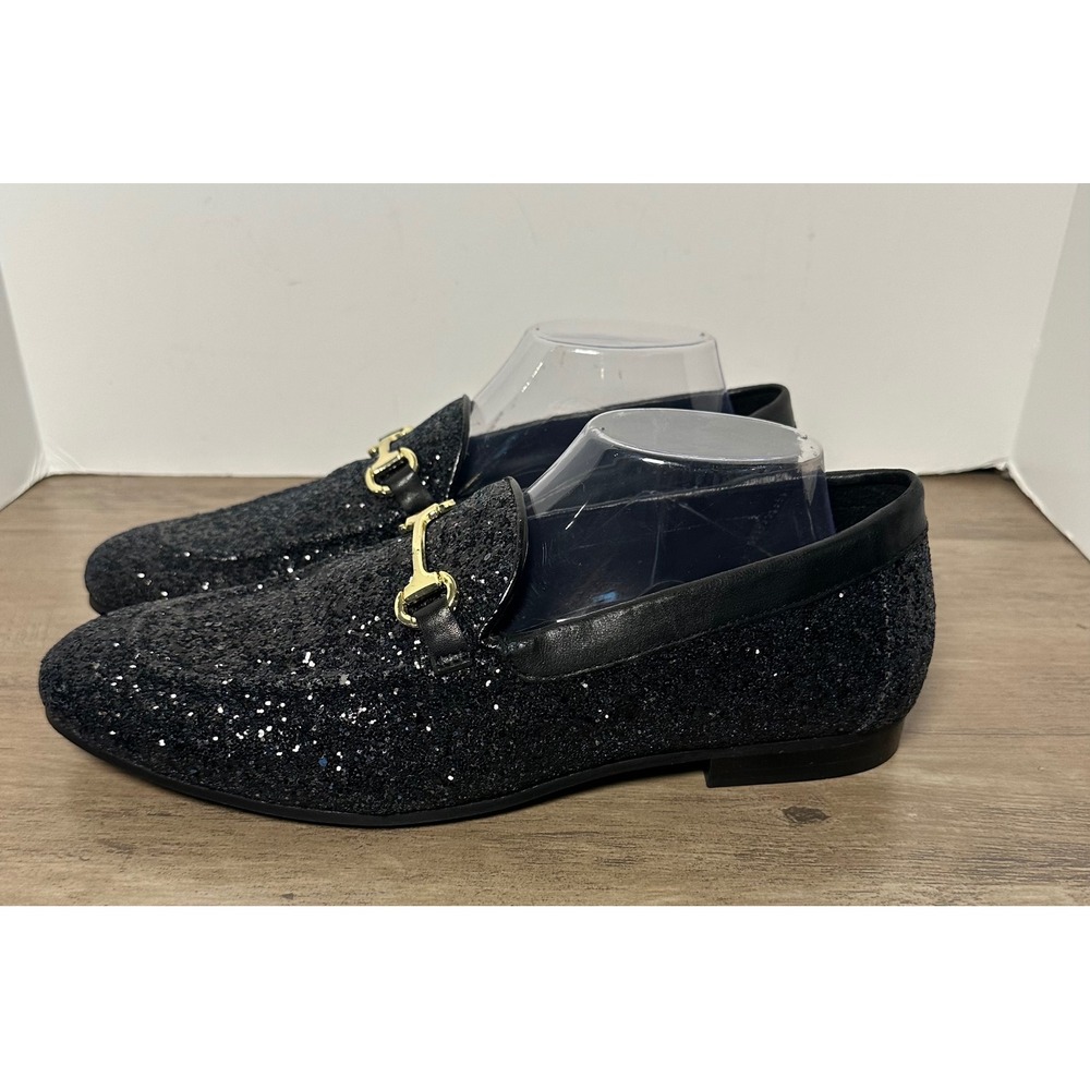 Walk London Mens 8 Black Glitter Loafers Slip On Horsebit Buckle Dress Shoes‎